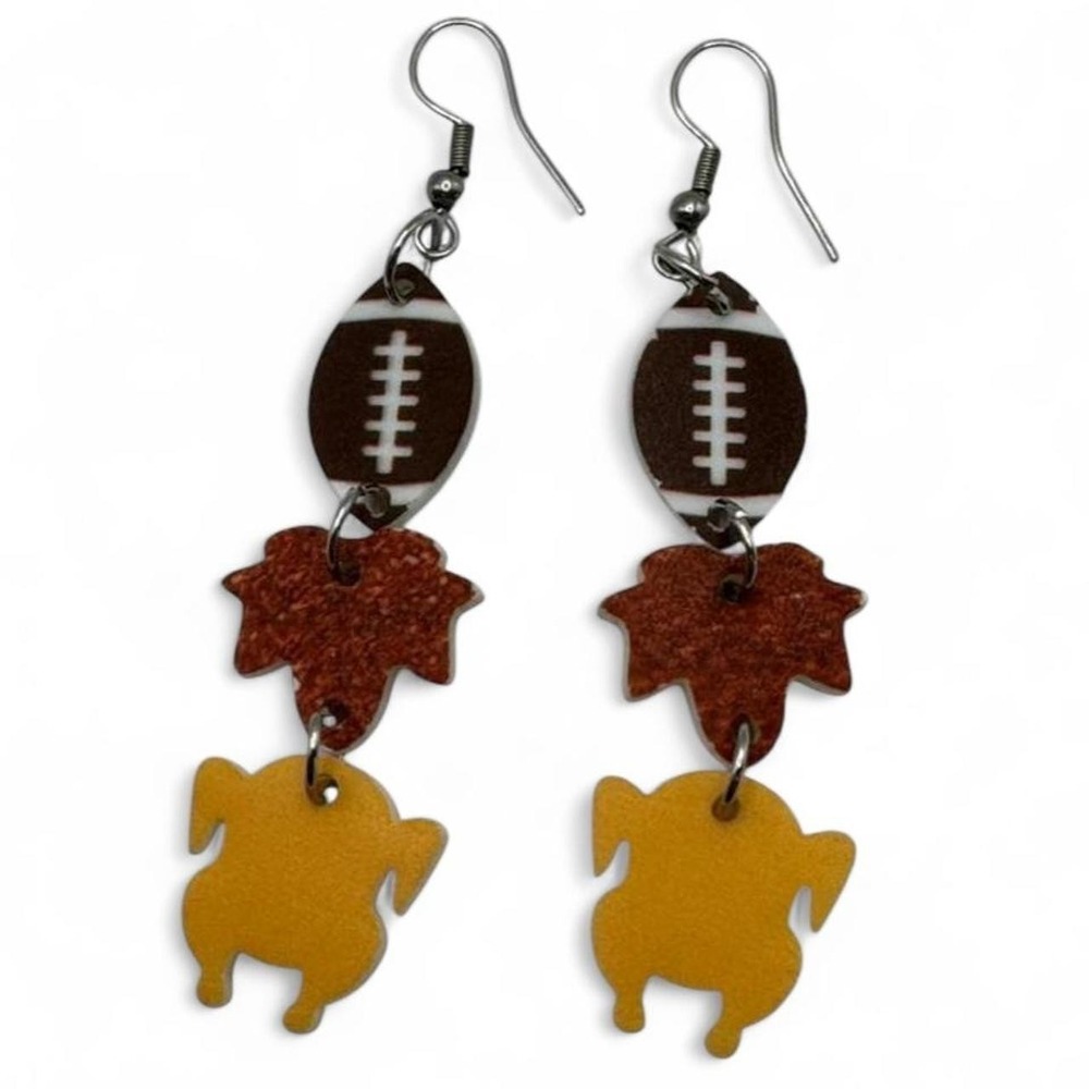 Football & Thanksgiving Dangle Clasp Earrings Fall Autumn Jewelry